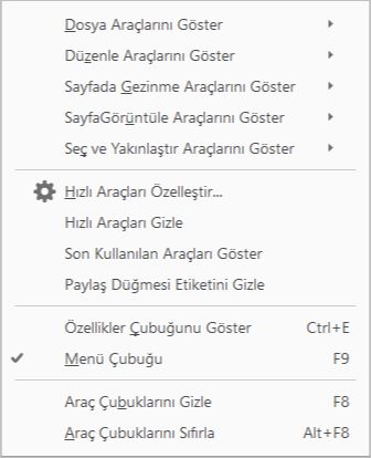 Görüntülenmesini istediğiniz araçları seçin
