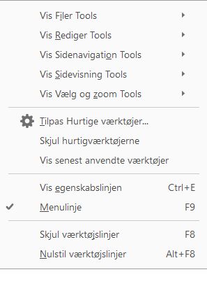 Vælg de værktøjer, der skal vises