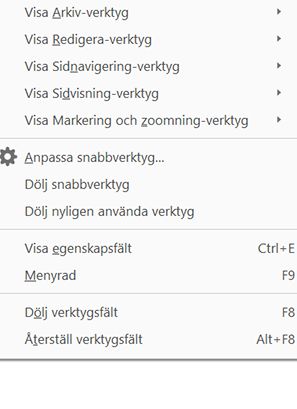 Välj verktygen som du vill visa