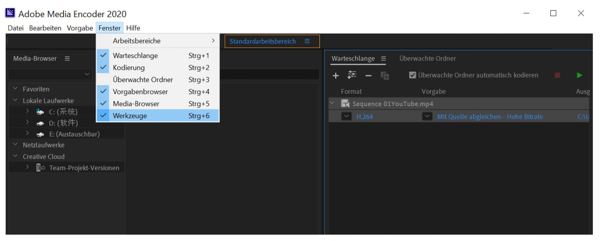 Wechseln zwischen mehreren Arbeitsbereichen mithilfe der neuen Werkzeugleiste