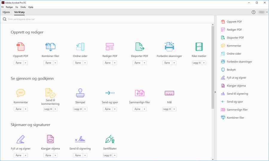 Verktøysenter i Acrobat
