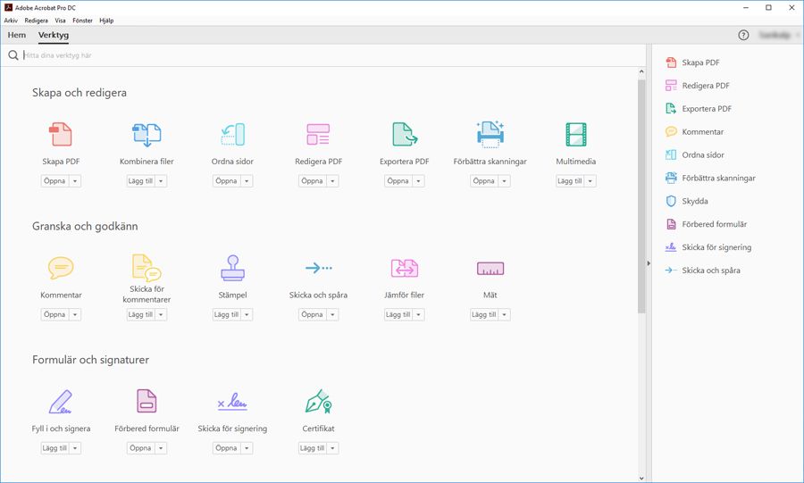 Verktygscenter i Acrobat