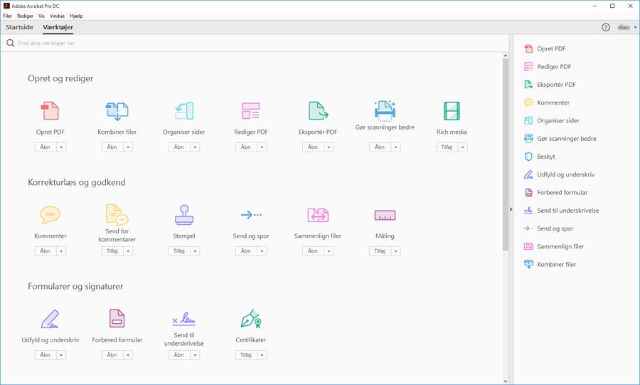 Værktøjscenter i Acrobat