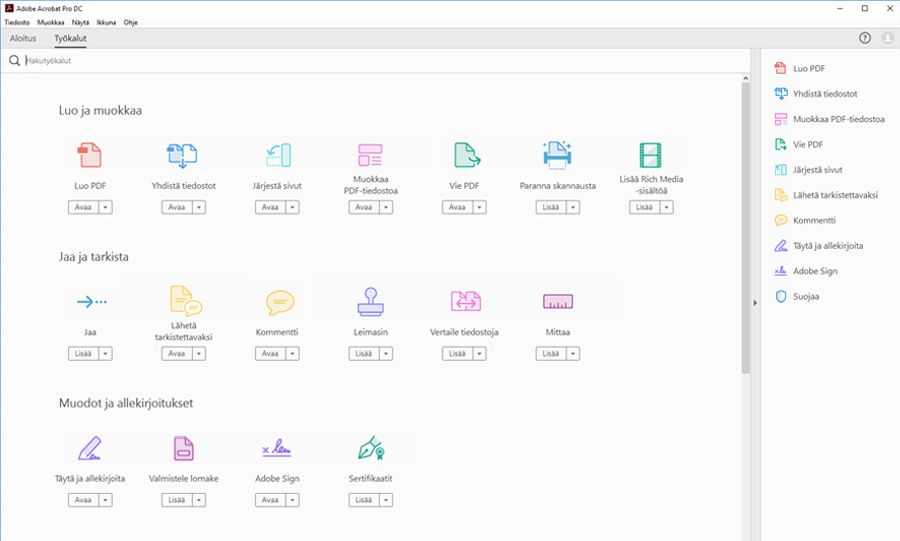 Työkalukeskus Acrobatissa