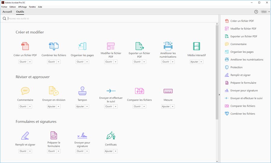 Centre d’outils dans Acrobat