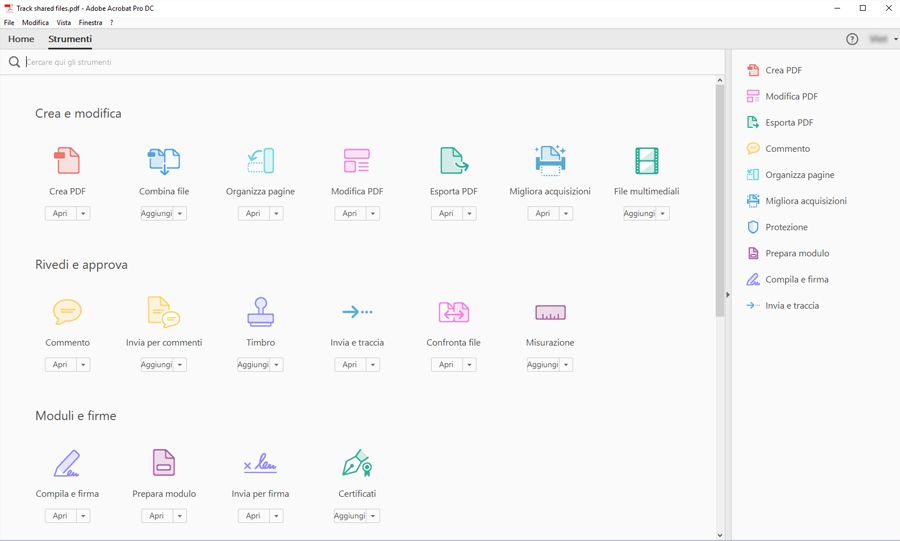Centro strumenti in Acrobat