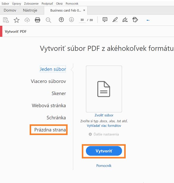 Vytvorenie prázdneho súboru PDF > Vytvoriť PDF