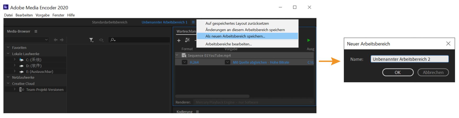 Speichern als neuen Arbeitsbereich
