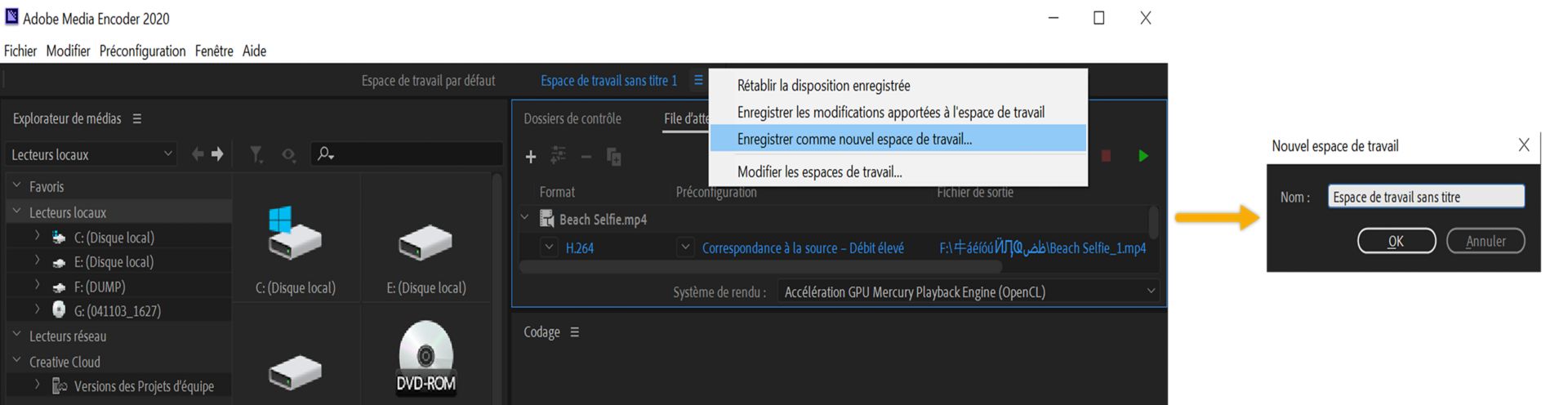 Enregistrer en tant que nouvel espace de travail