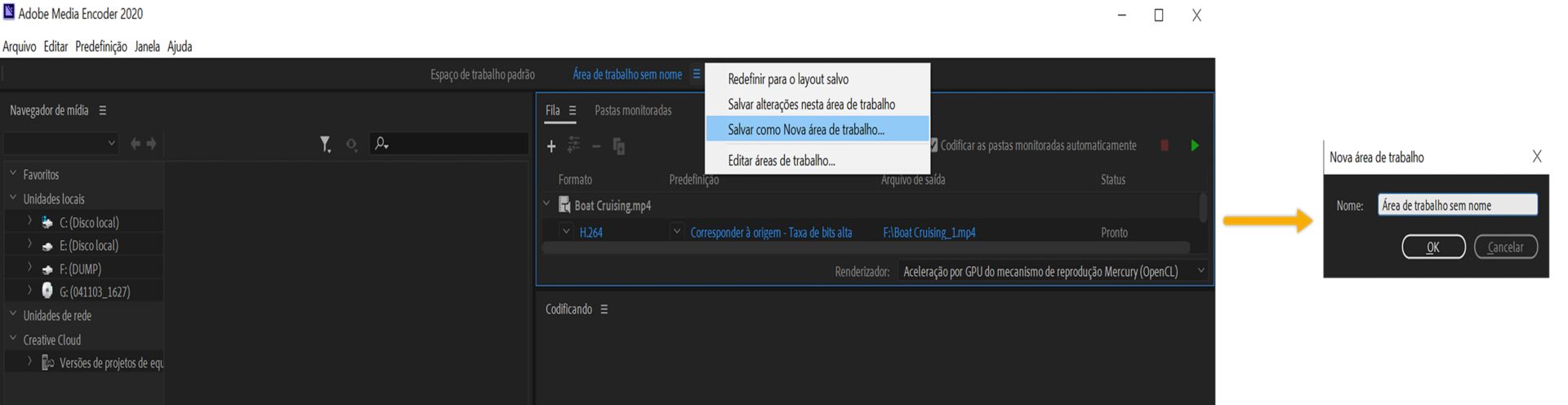 Salvar como Novo espaço de trabalho