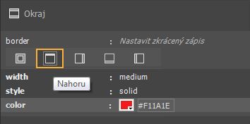 Nastavení barvy horního okraje