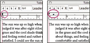 无缩进（左）和悬挂缩进（右）