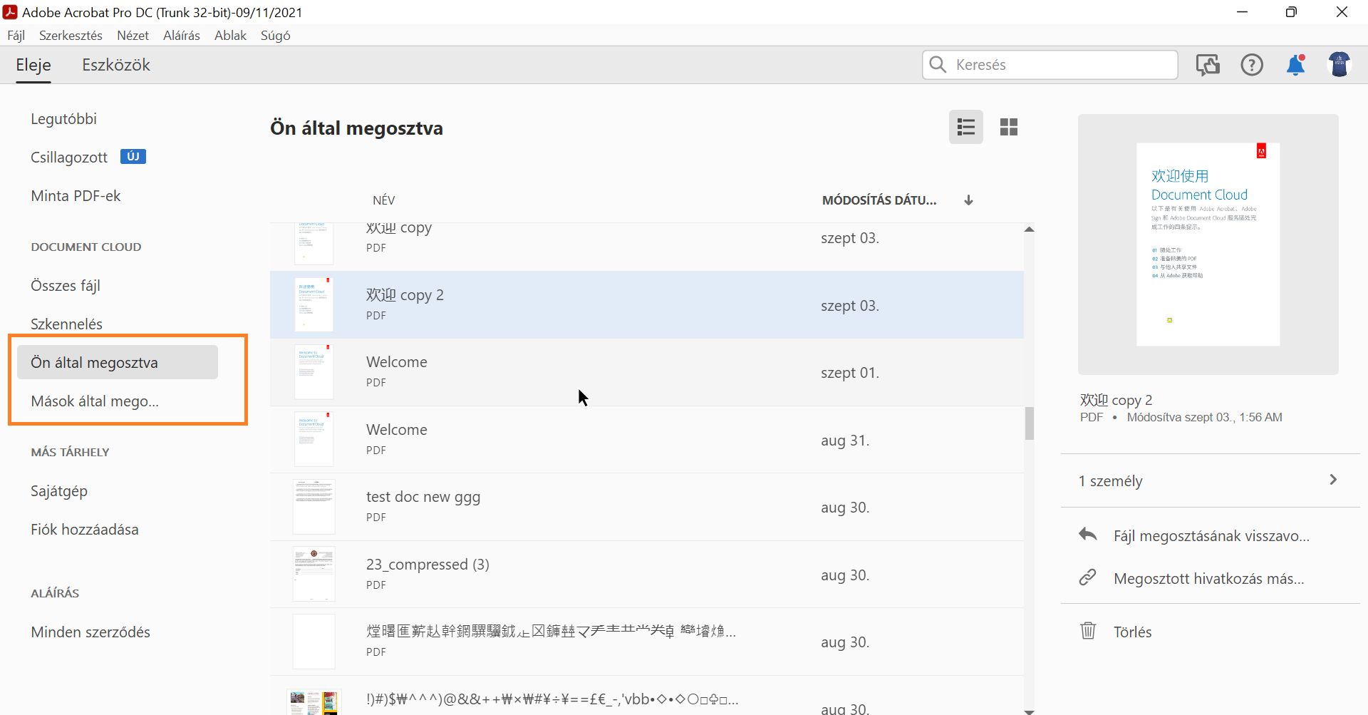 Műveletek a megosztott fájlokon