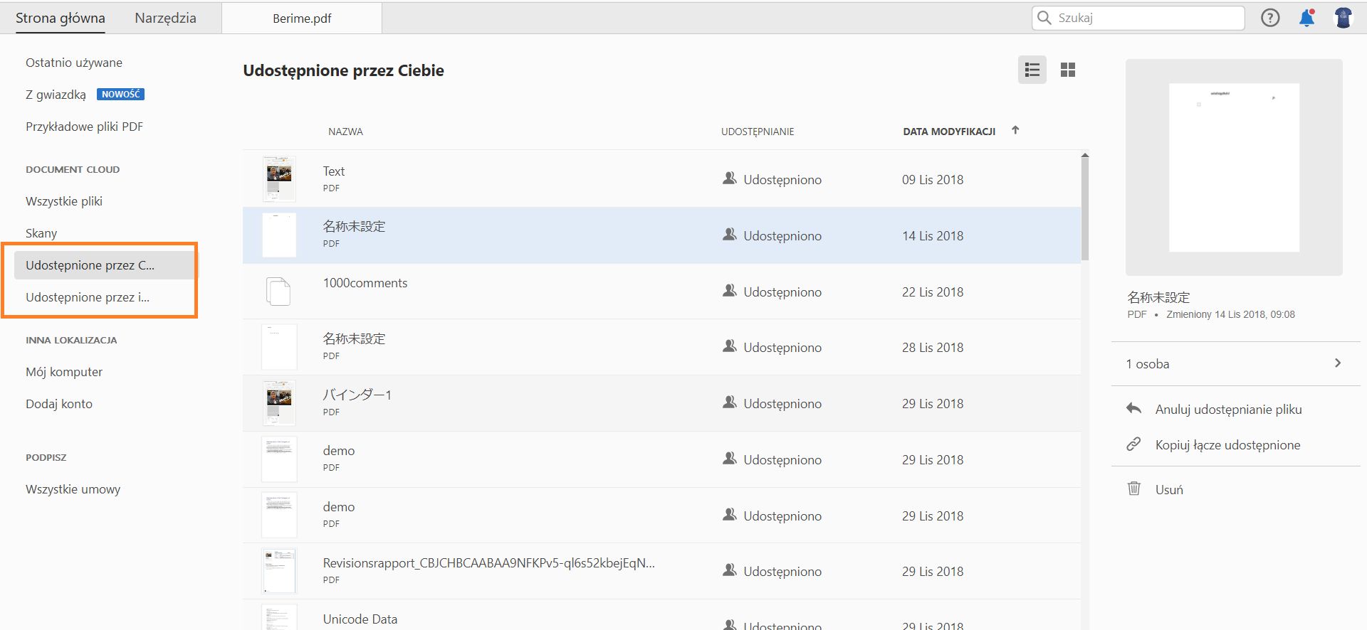 Operacje na udostępnionych plikach