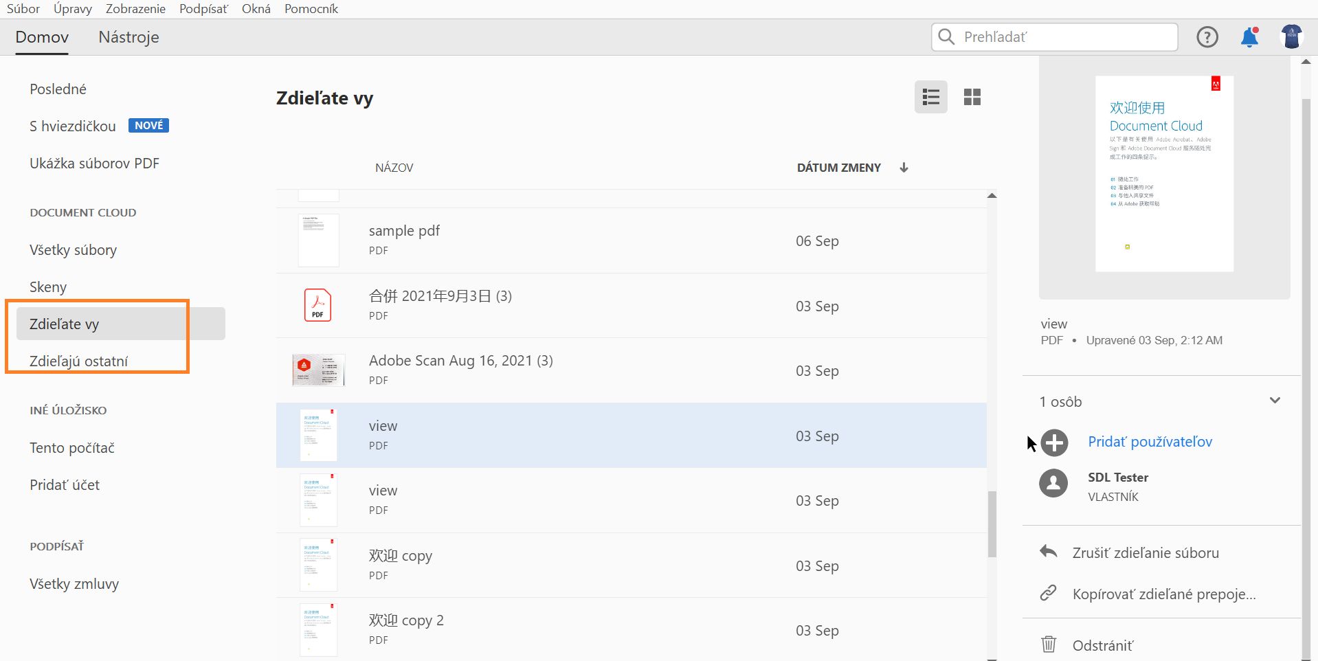 Operácie so zdieľanými súbormi