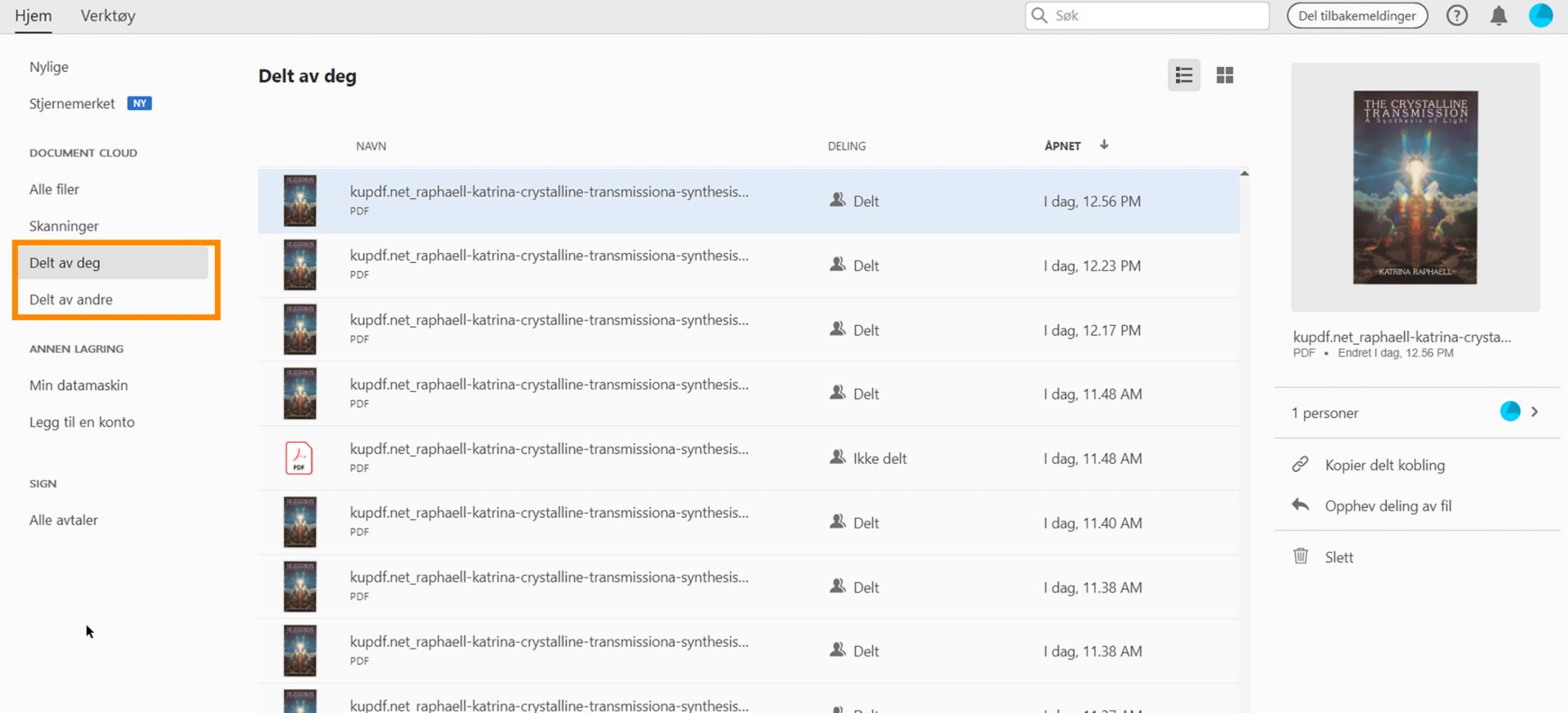 Operasjoner på delte filer