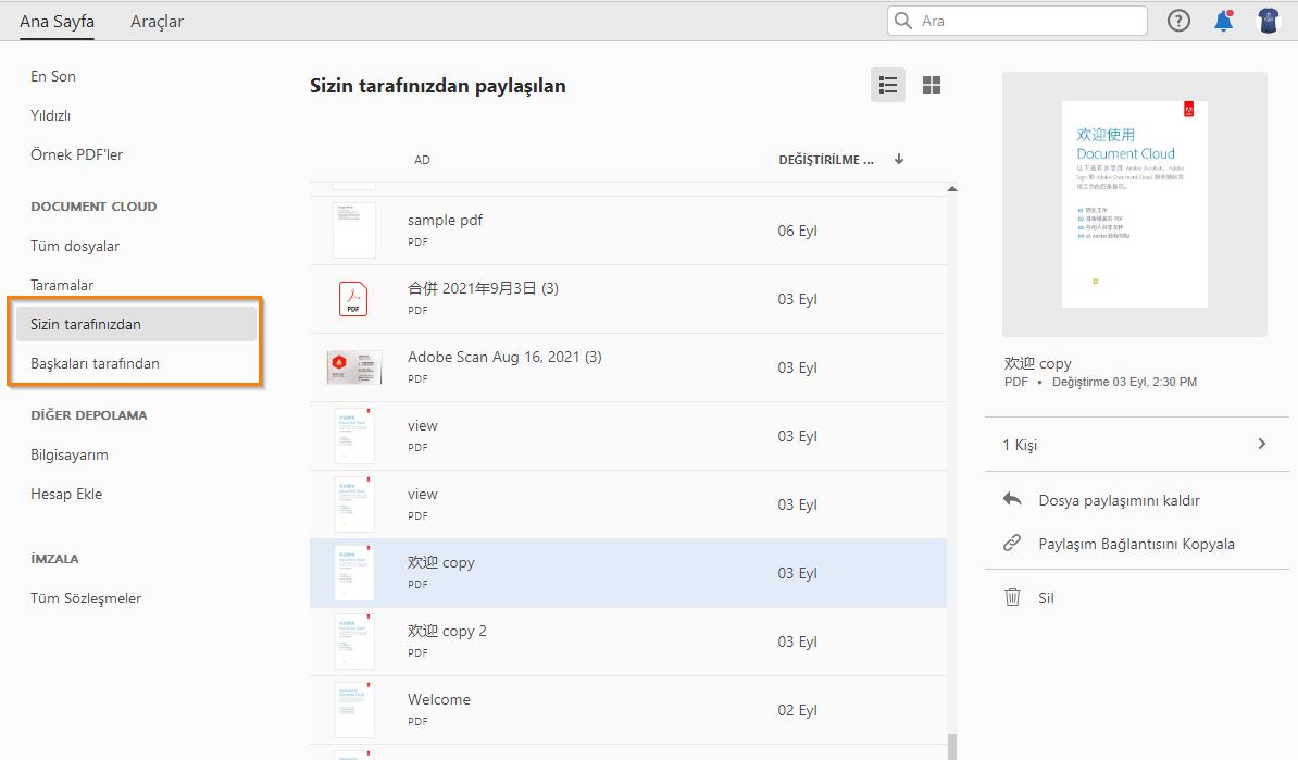 Paylaşılan dosyalar üzerindeki işlemler
