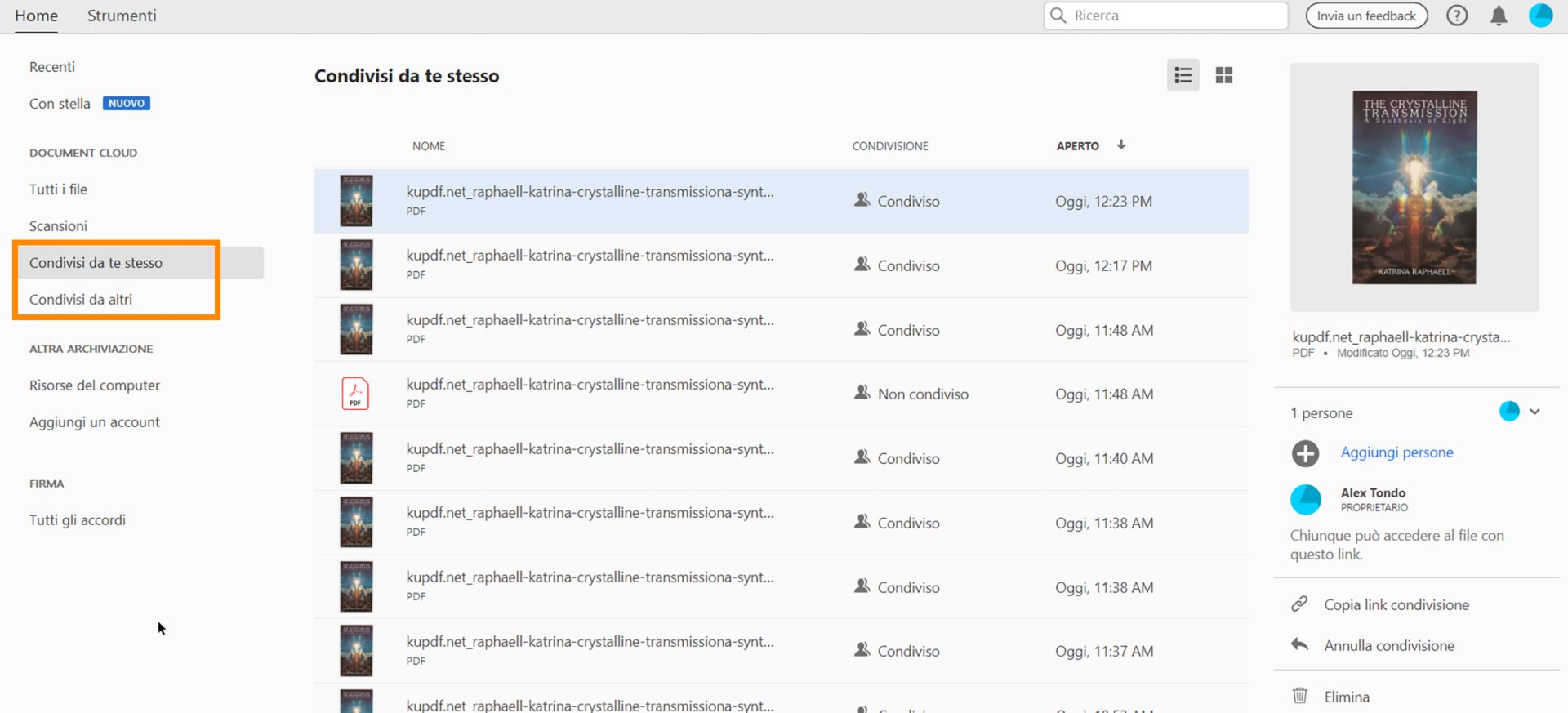 Operazioni per i file condivisi