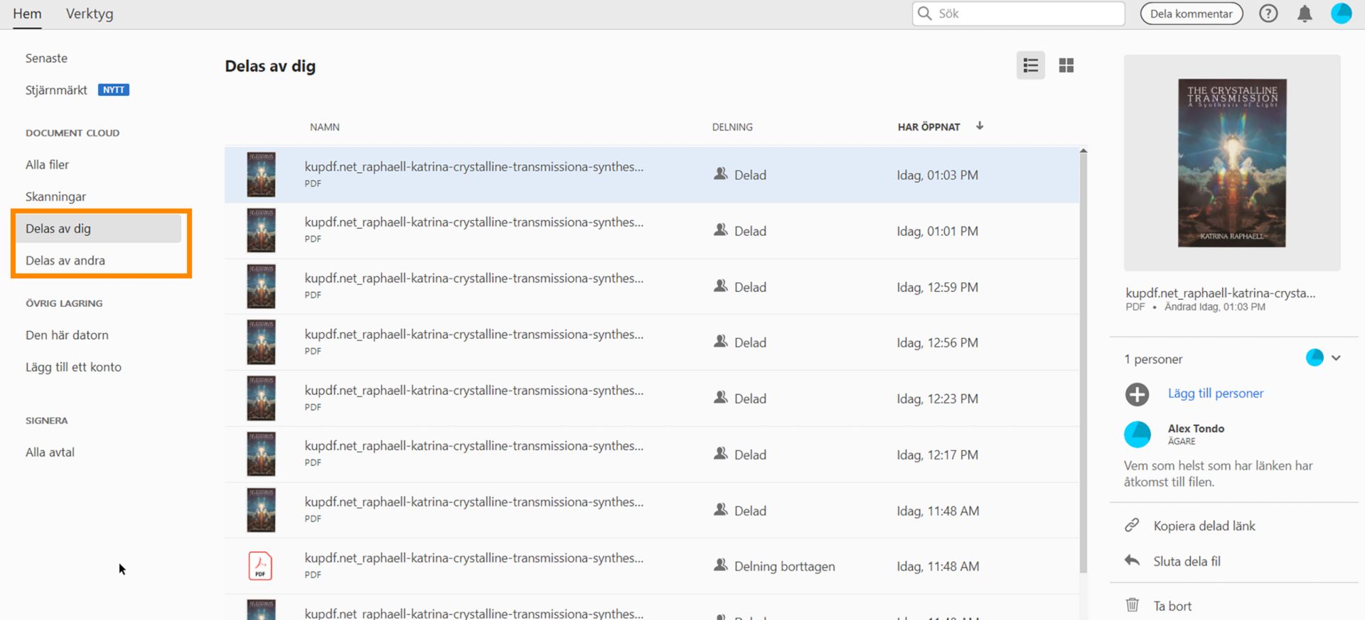 Åtgärder för delade filer