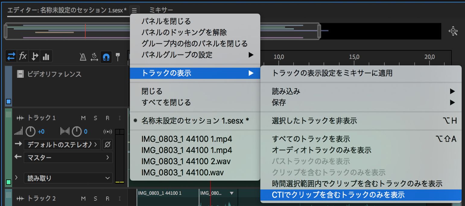 「トラックの表示」オプション