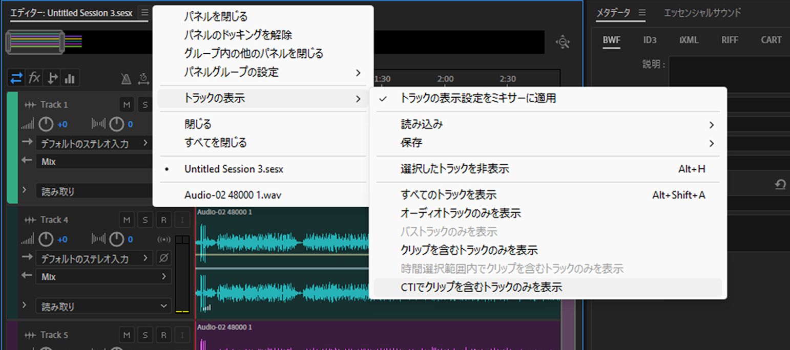 「トラックの表示」オプション