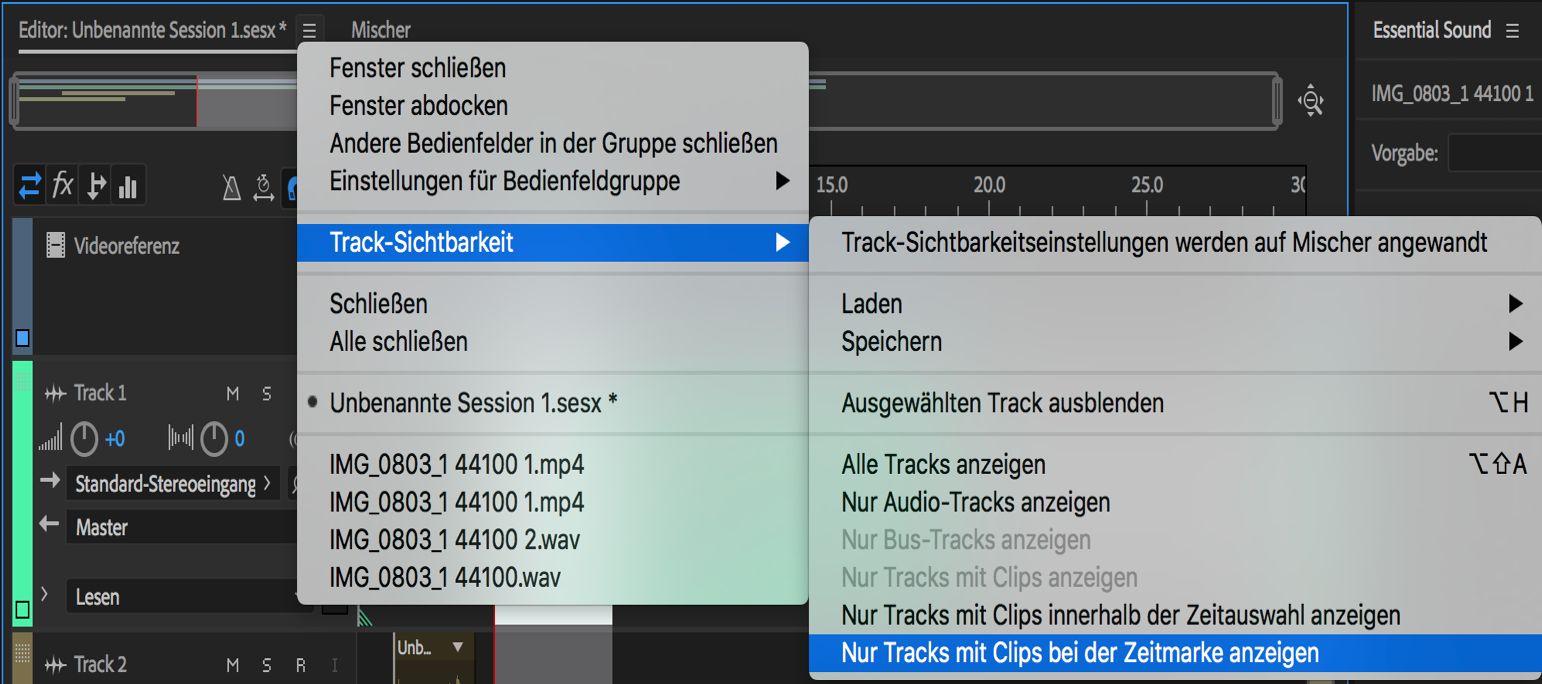 Sichtbarkeitsoptionen für Tracks