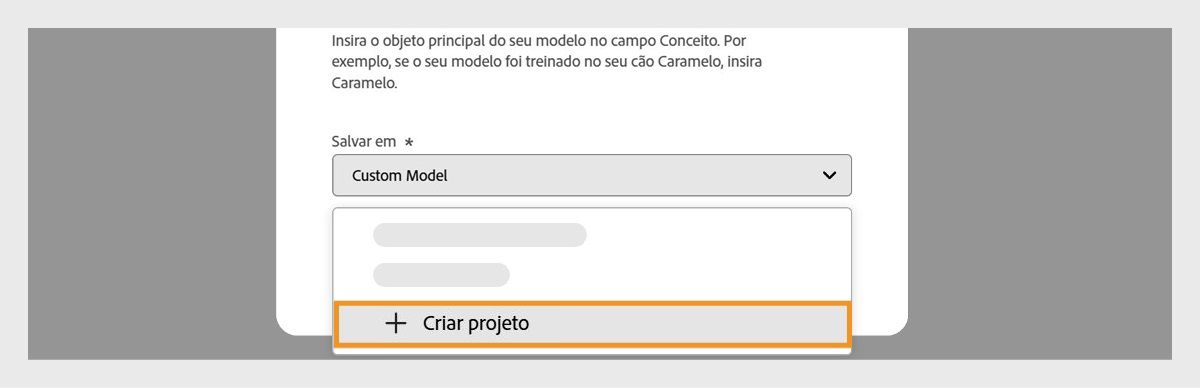 A caixa de diálogo Criar um modelo personalizado será aberta, e o menu suspenso Salvar em estará disponível com a opção de criar um novo projeto.