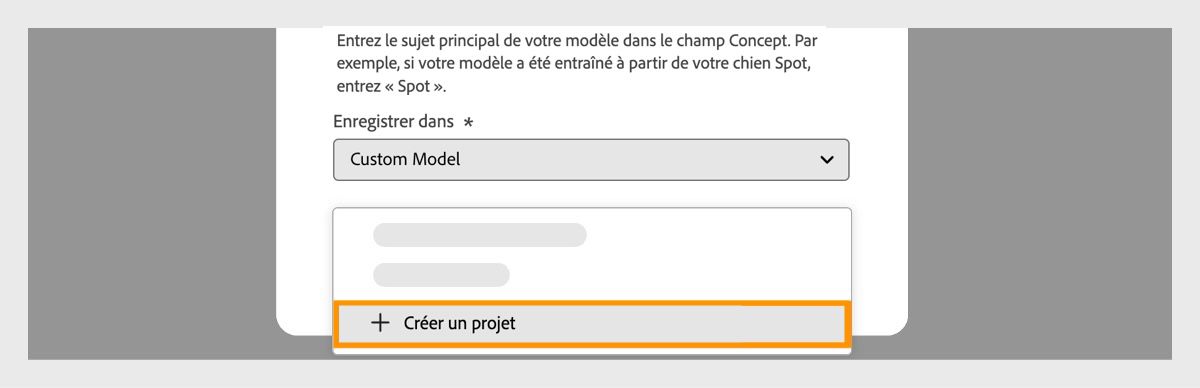 La boîte de dialogue Créer un modèle personnalisé est ouverte, avec le menu déroulant Enregistrer dans et l’option permettant de créer un projet.