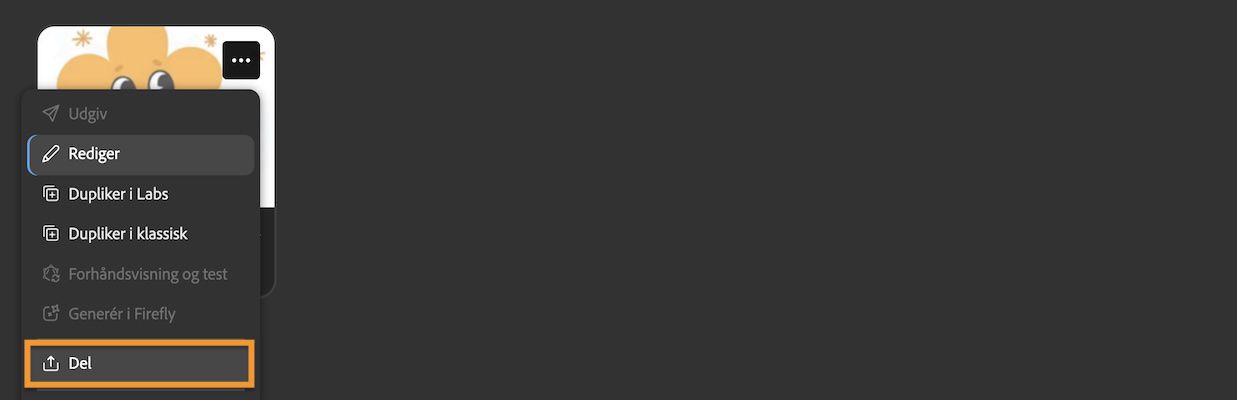 Få adgang til forskellige handlinger for modellen ved at vælge 'Del' fra 'Mere'-menuen.