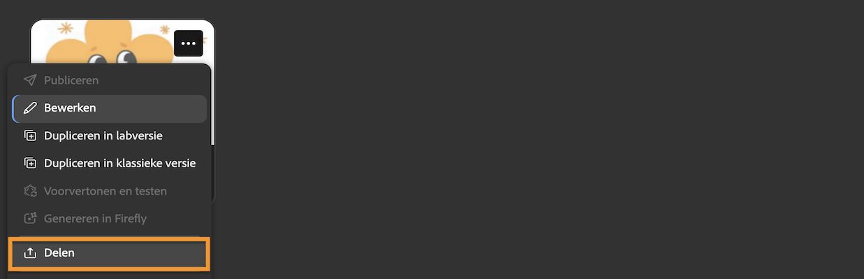 Krijg toegang tot verschillende acties voor het model door 'Delen' te selecteren in het menu 'Meer'.