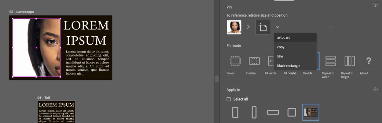 Na seção "Pin", use o menu suspenso para escolher um segundo elemento para fixar ao primeiro elemento.