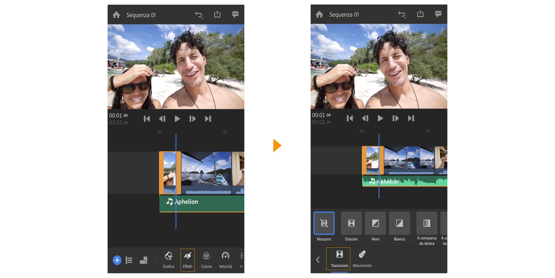 Aggiungere una transizione
