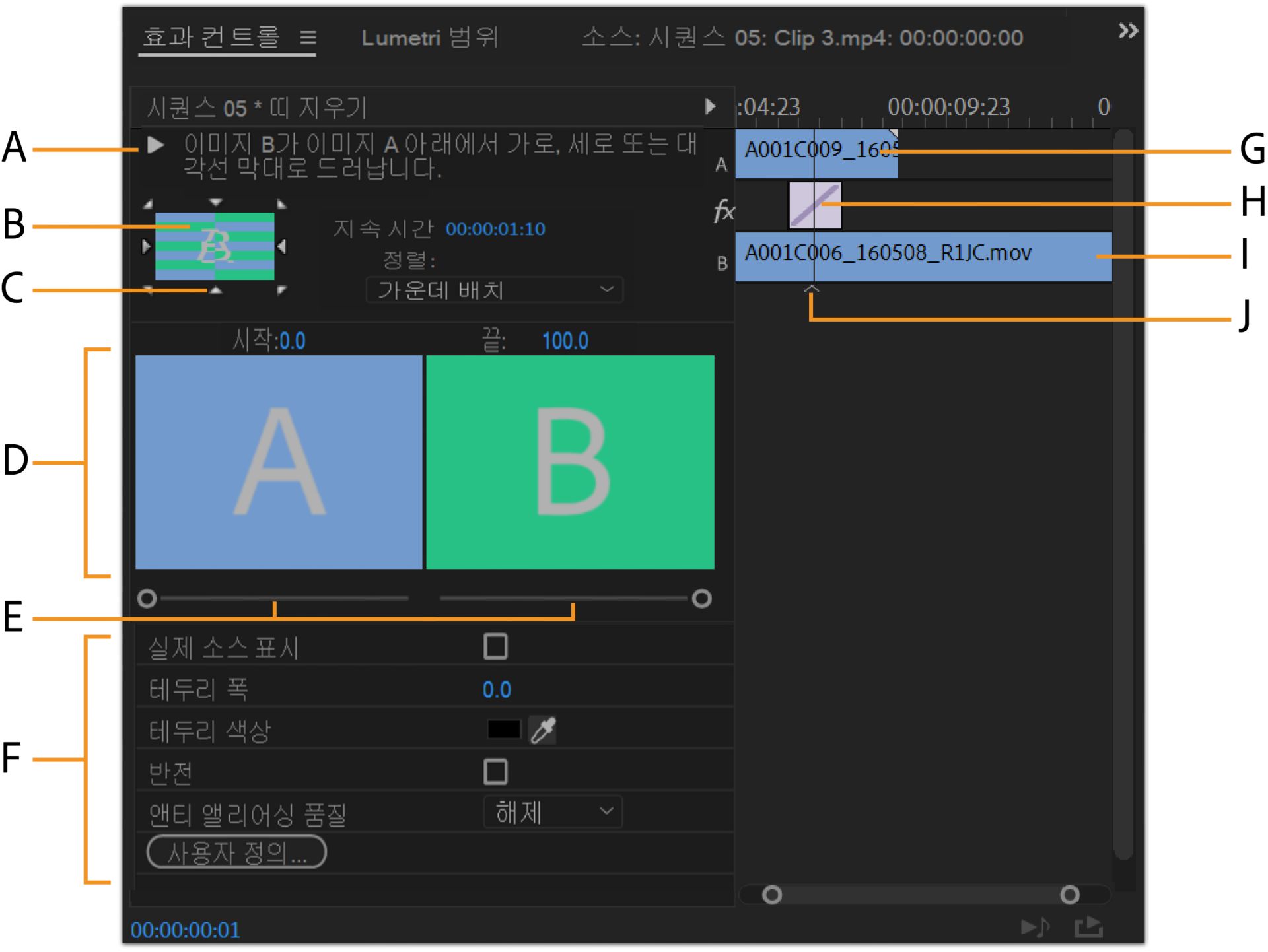 [효과 컨트롤] 패널 내 전환