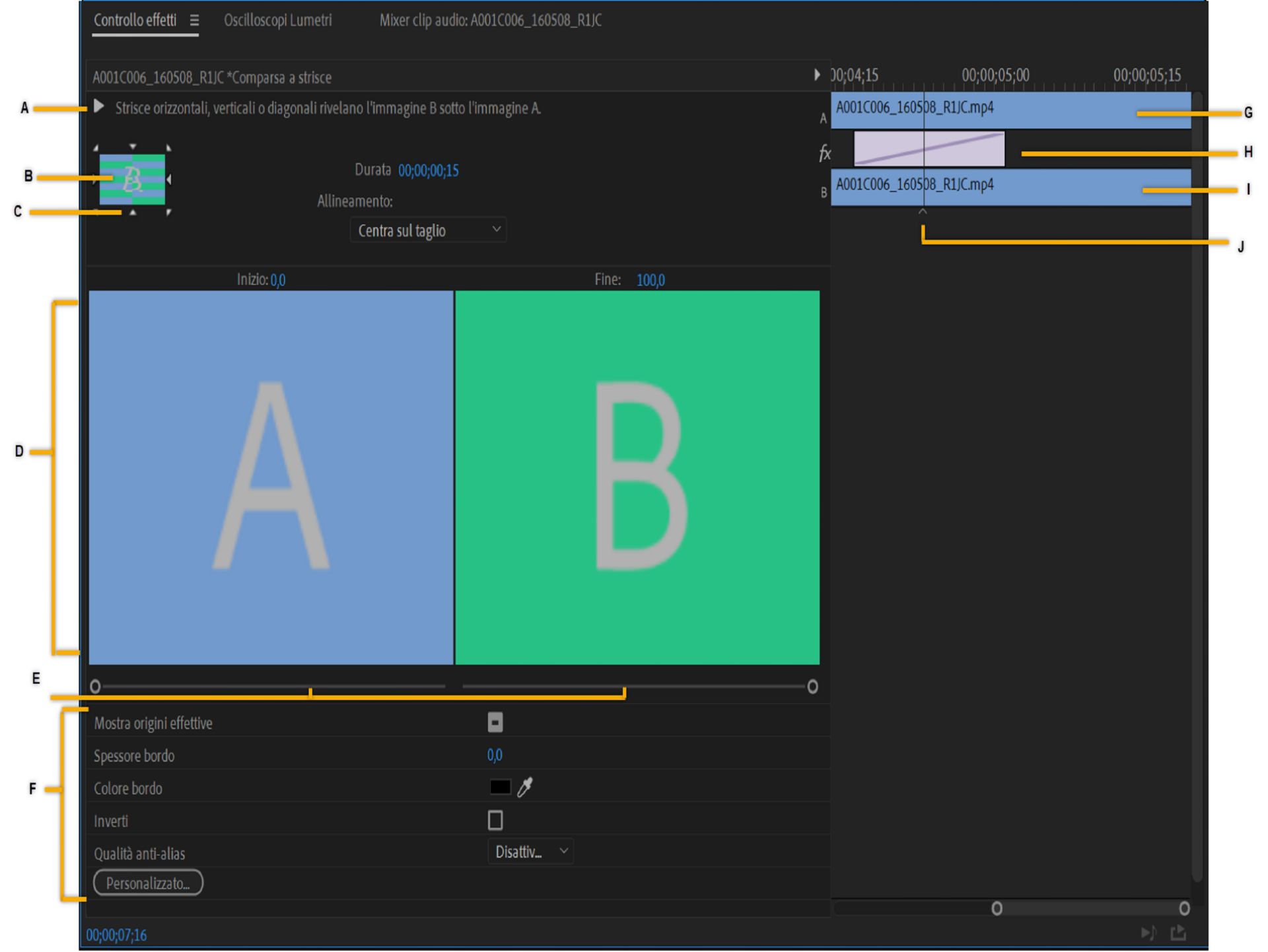 Transizioni nel pannello Controllo effetti