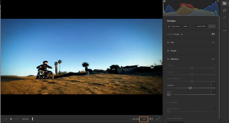 Beskjær-ikonet nede til høyre i tidslinjepanelet.