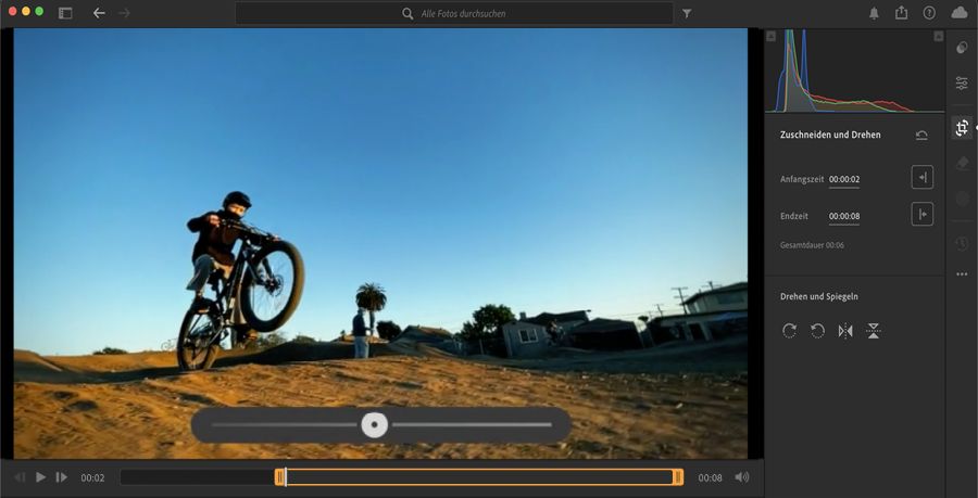 Zuschneiden von Videos in Lightroom