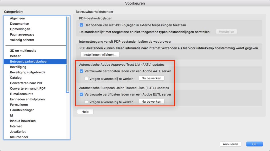 AATL of EUTL bijwerken