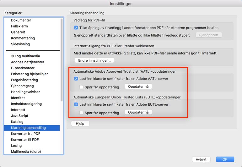 Oppdater AATL eller EUTL