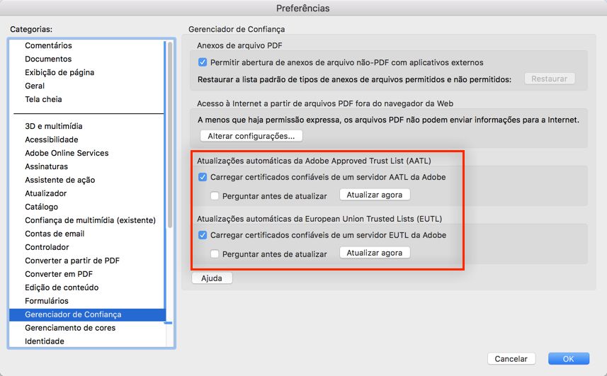 Atualizar a AATL ou EUTL
