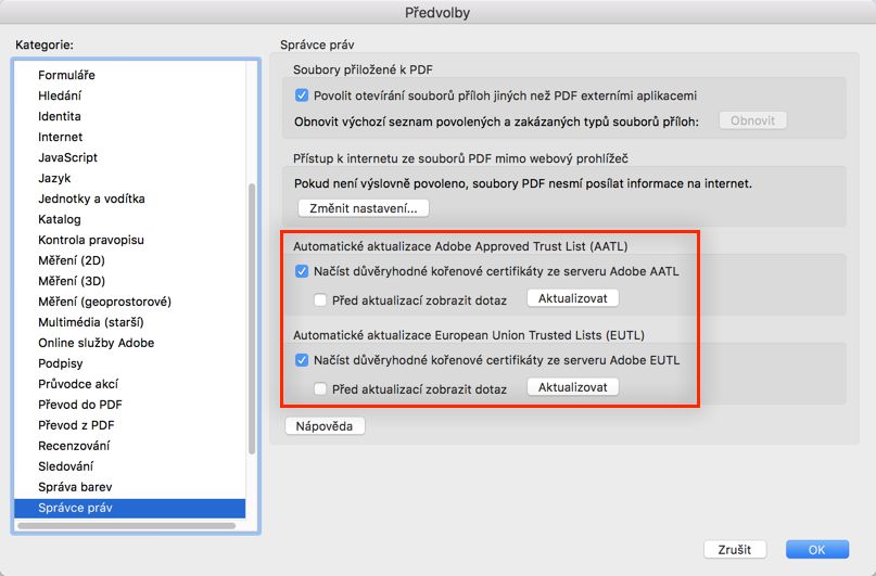 Aktualizace seznamu AATL nebo EUTL
