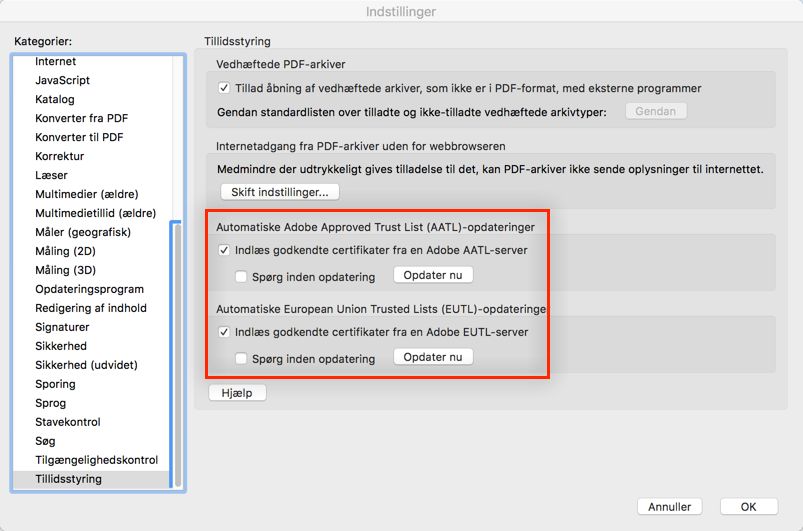 Opdatering af AATL eller EUTL