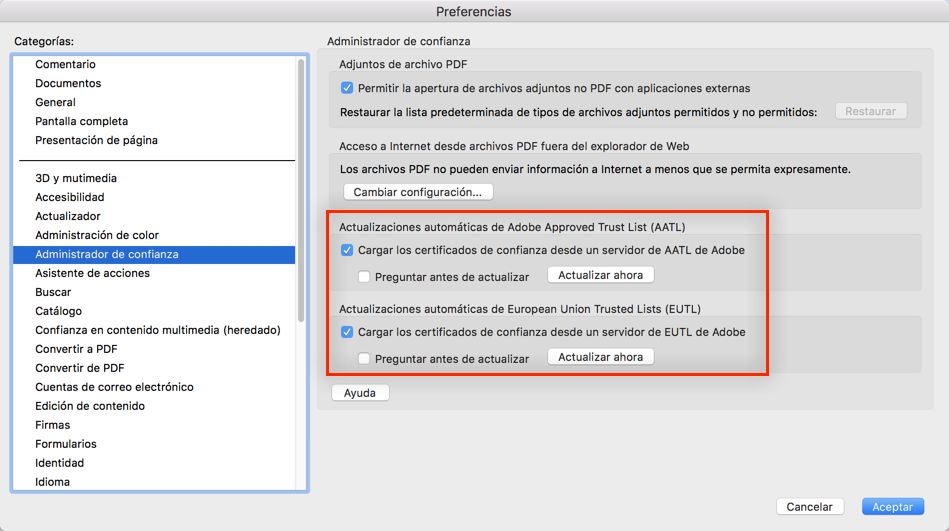 Actualizar AATL o EUTL