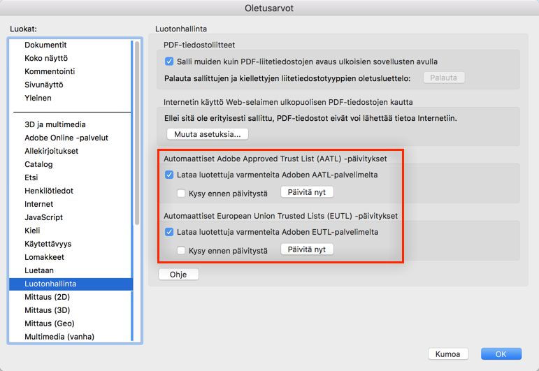 Päivitä AATL tai EUTL