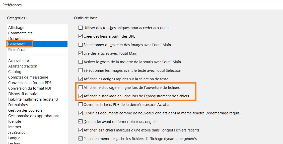 Désactiver l’option de stockage en ligne