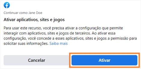 Ativar aplicativos, sites e jogos ao fazer logon com o Facebook