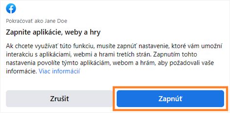 Pri prihlasovaní cez Facebook zapnite aplikácie, webové stránky a hry