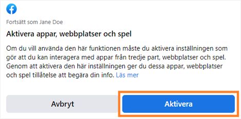 Slå på program, webbplatser och spel medan du loggar in med Facebook