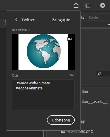 Panel udostępniania w serwisie Twitter