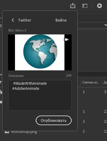 Панель публикации в Twitter