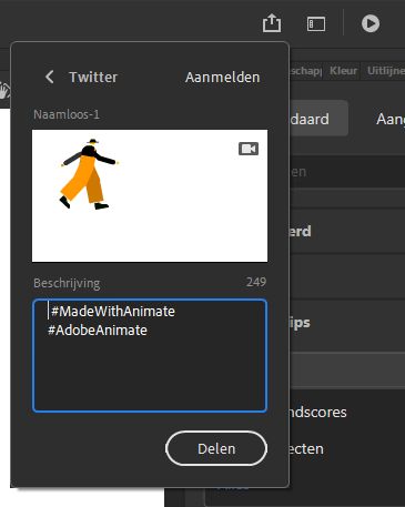 Deelvenster voor delen via Twitter